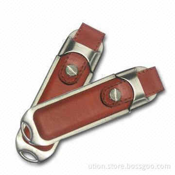 Leather USB Drive with Free Samples, Customized, 10 Years Data Retention, 64GB Memory Capacity